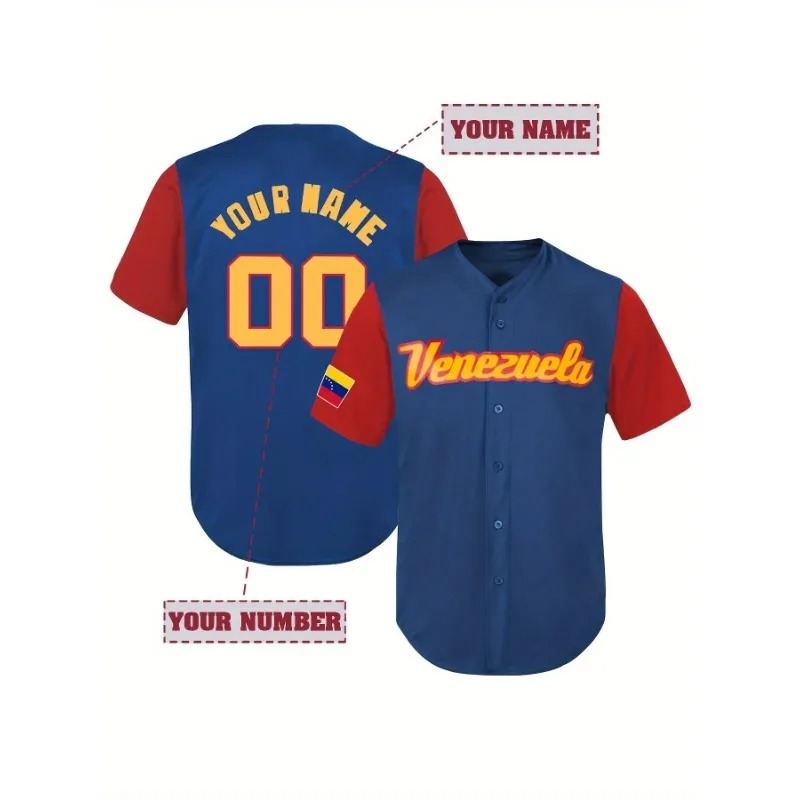 Embroidery Men Shirt - Camiseta de béisbol Venezuela personalizada para