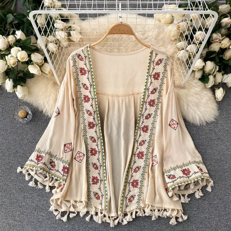 Embroidery Cardigan - Camisa de verano para mujer, cárdigan