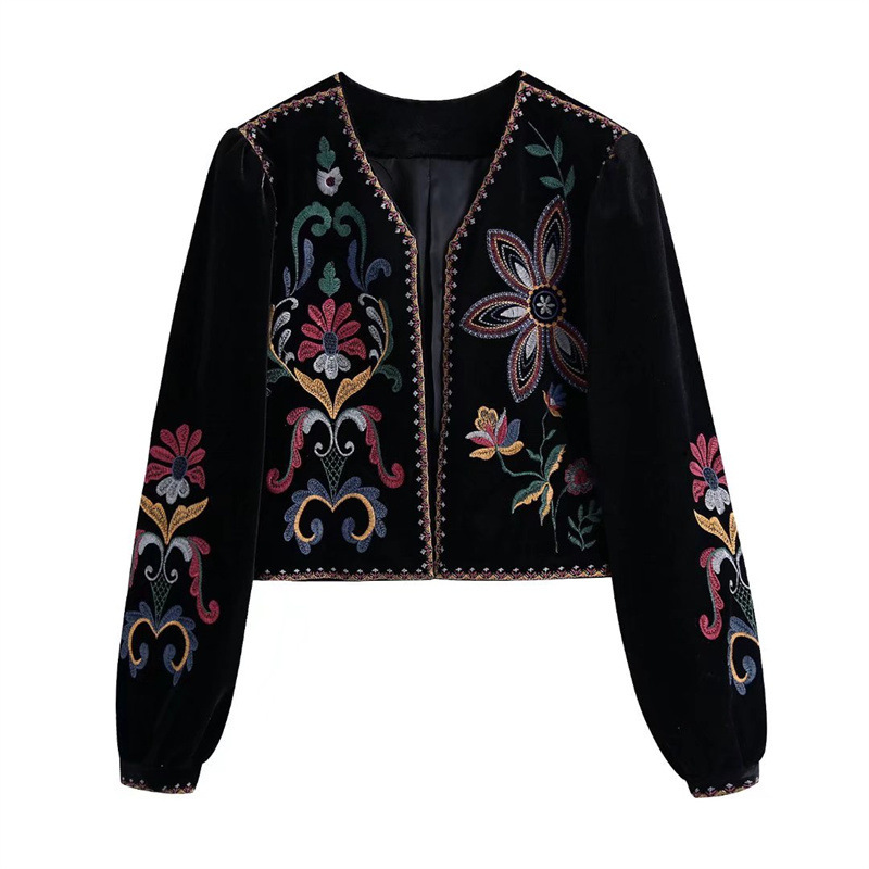 Embroidery Cardigan - Chaqueta Corta de Terciopelo con Bordado