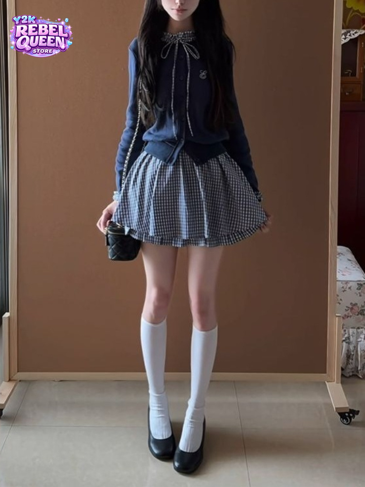 Embroidery Cardigan - Conjunto de 2 Piezas Estilo Preppy