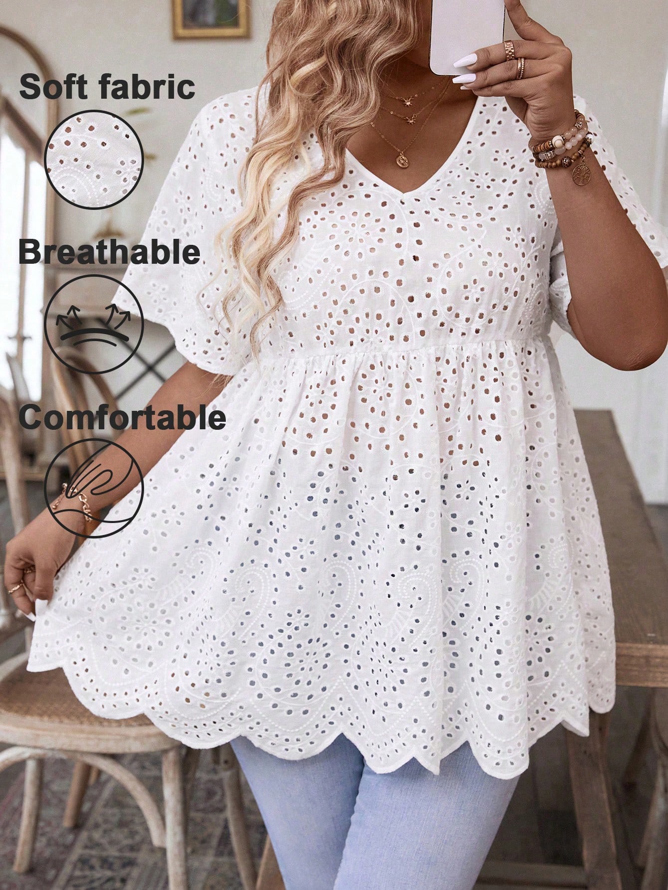 Embroidery Blouse - Blusa de mujer talla grande con