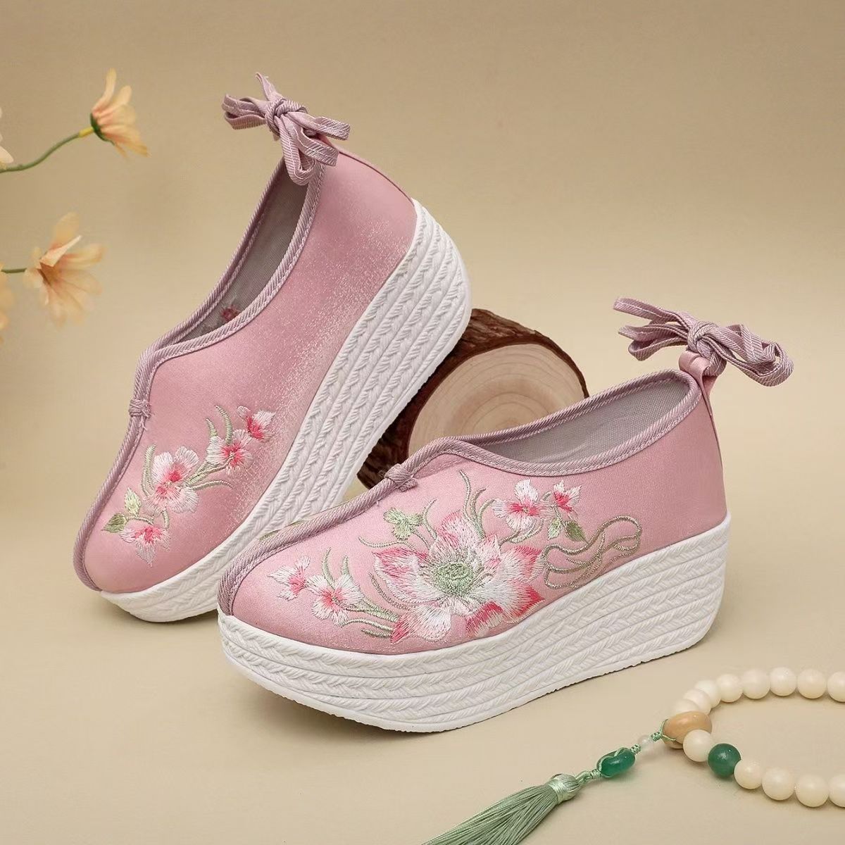 Embroidery Horse - Zapatos de cuña de estilo étnico