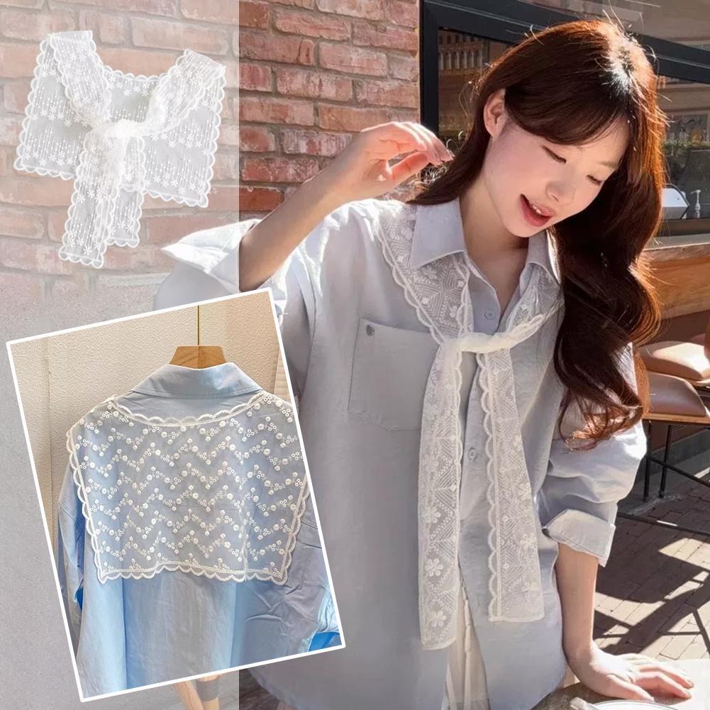 Embroidery Blouse - Chal de encaje francés para mujer,