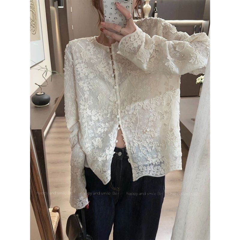 Embroidery Cardigan - Camisa de encaje tridimensional bordada a