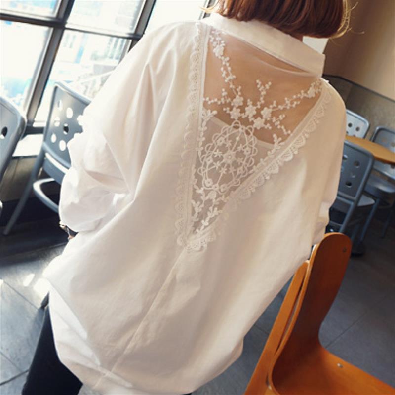 Embroidery Blouse - Blusa holgada de gasa bordada con