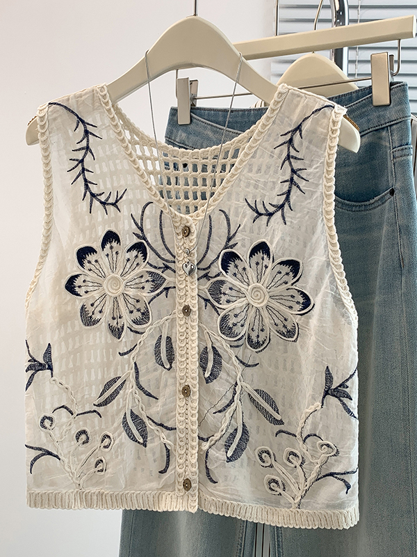 Camiseta sin mangas de verano  - Embroidery Cardigan reseña y precio
