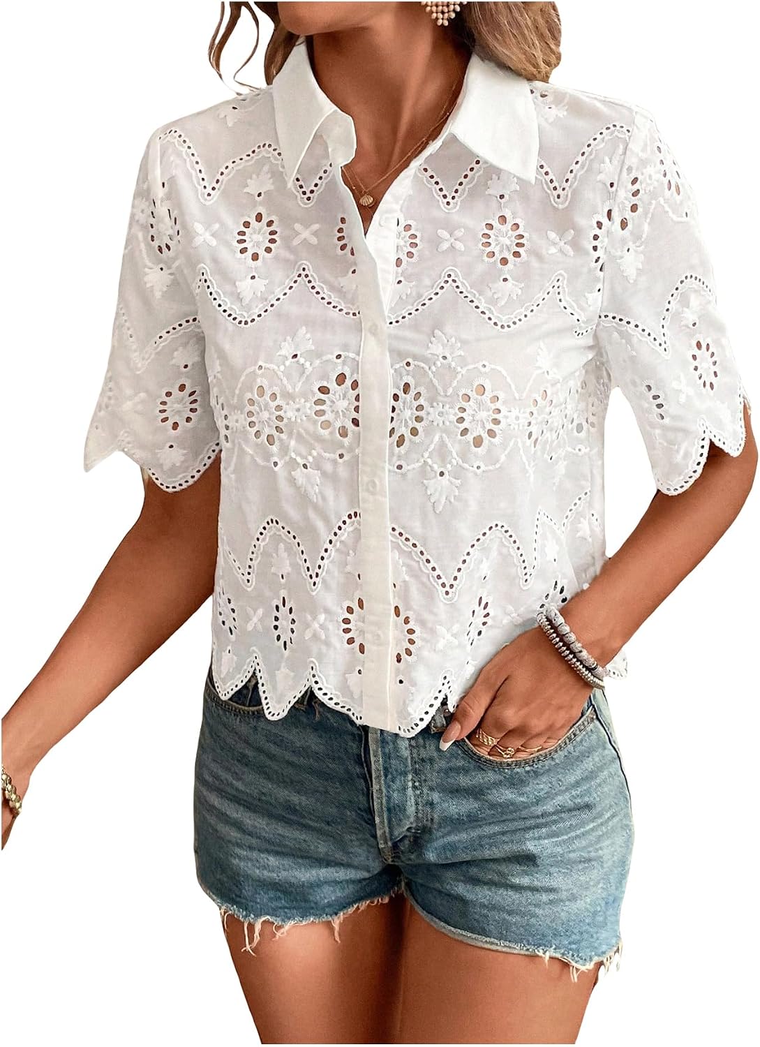 Blusas de Manga Corta con Cuel - Embroidery Blouse reseña y precio