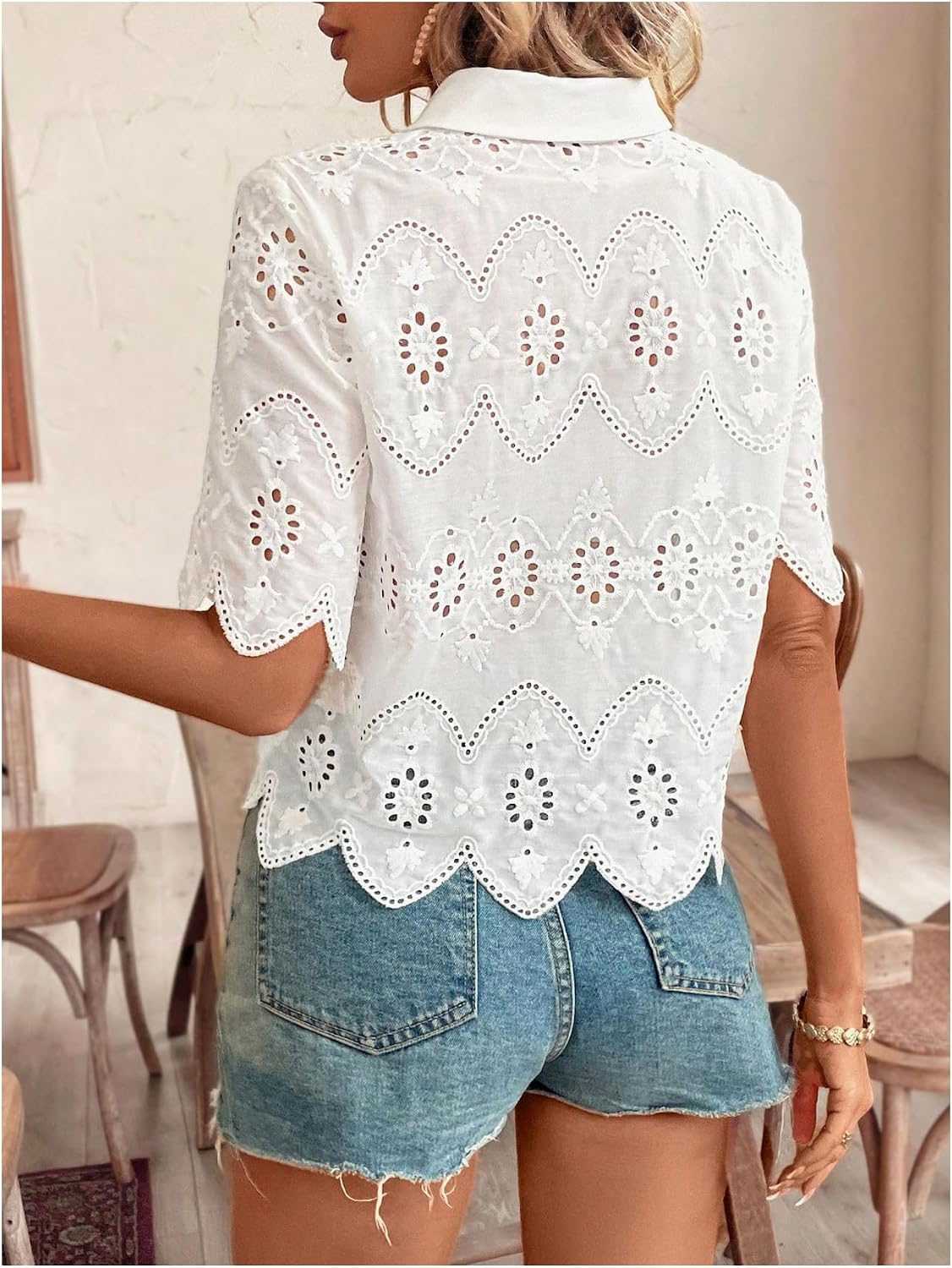Blusas de Manga Corta con Cuel - Embroidery Blouse reseña y precio