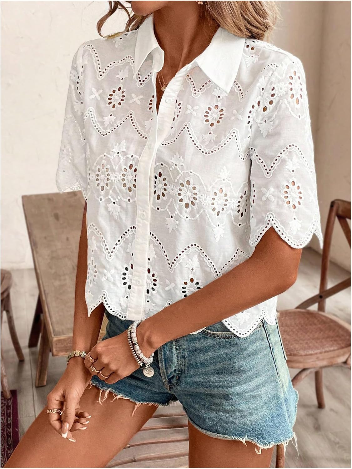 Blusas de Manga Corta con Cuel - Embroidery Blouse reseña y precio