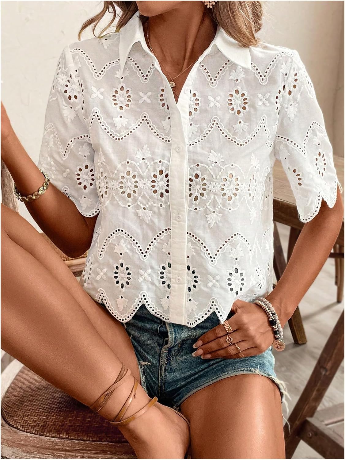 Blusas de Manga Corta con Cuel - Embroidery Blouse reseña y precio