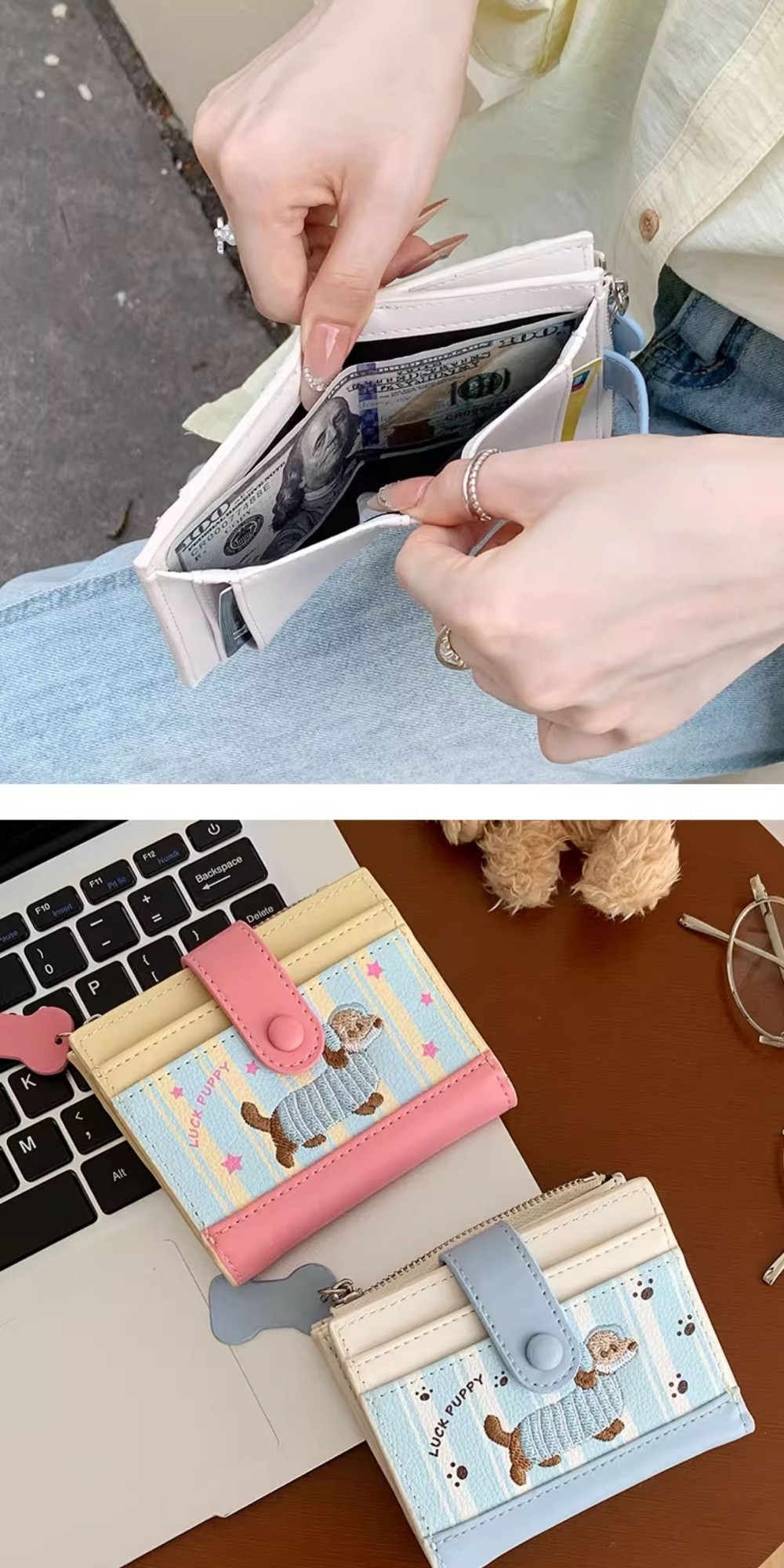 Cartera corta con bordado de p - Embroidery Wallet reseña y precio